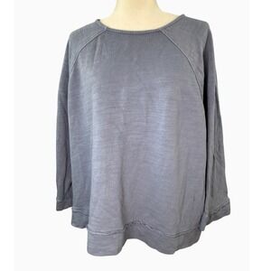 Pure Jill J.Jill Women's L Blue Organic Cotton Raw Seam Raglan Sweatshirt Top